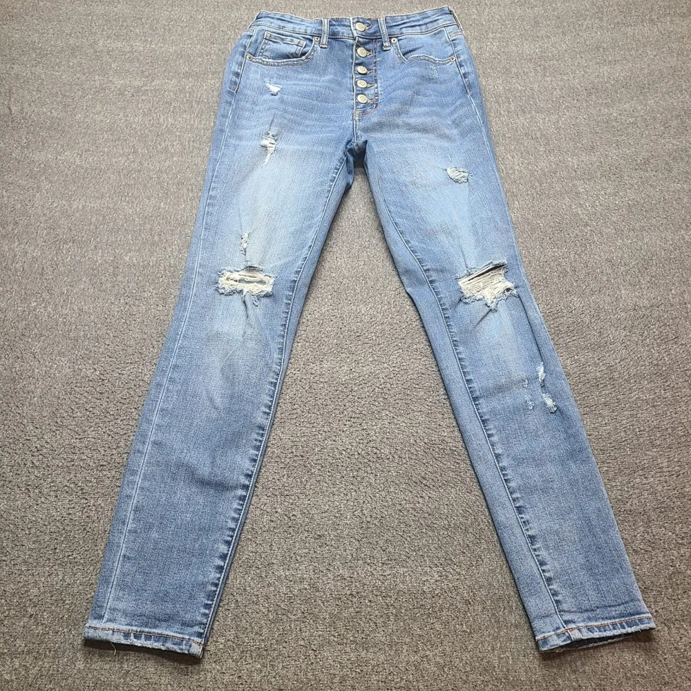 Aeropostale Skinny Jeans Womens‎ 4 Blue Excellent Distressed Super High Rise